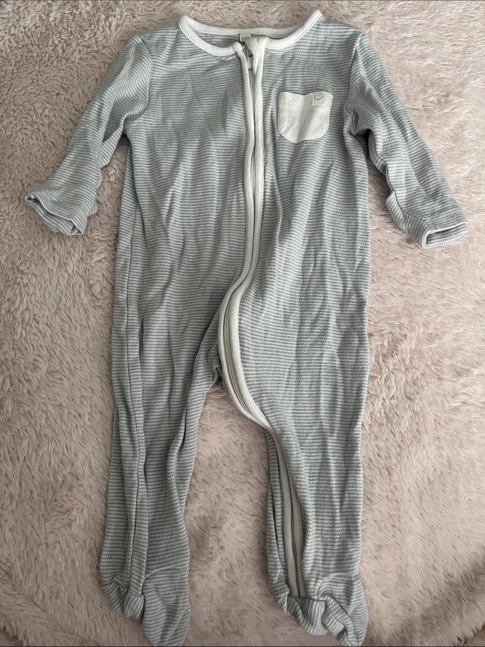 Mori Neutral Gray & White Striped Baby Footed One-Piece